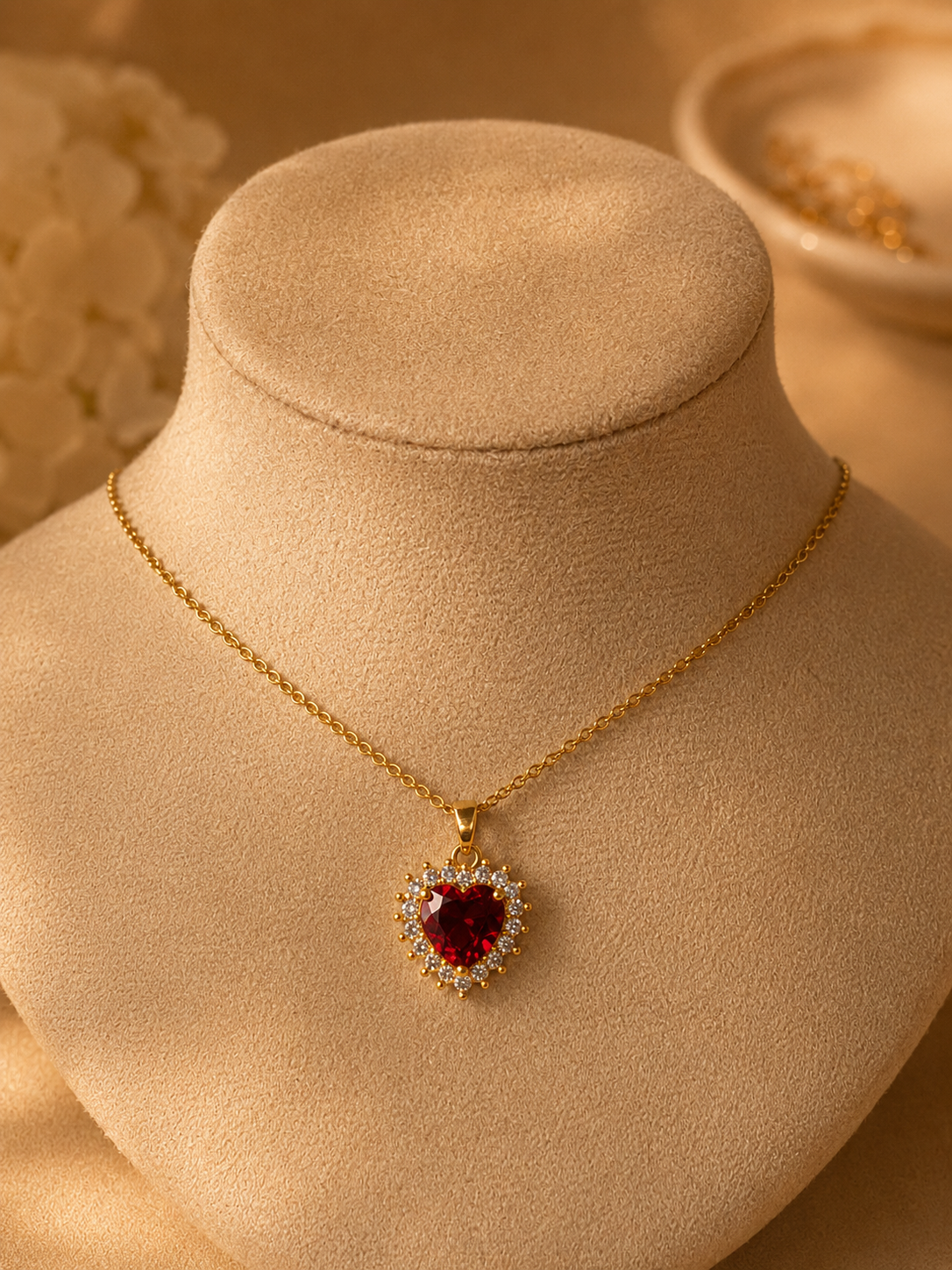 Set Romántico "Coeur": Collar y Aretes Corazón Rubí