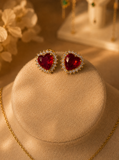 Set Romántico "Coeur": Collar y Aretes Corazón Rubí