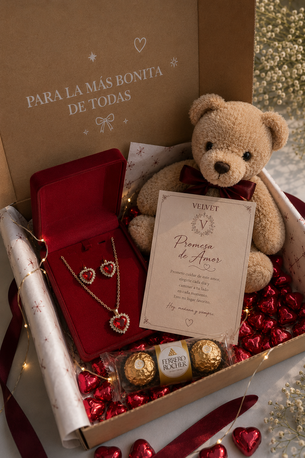 Set Romántico "Coeur": Collar y Aretes Corazón Rubí