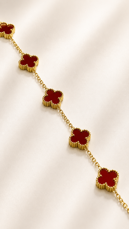 Pulsera de Eslabones Trébol Grande - Rojo Rubí