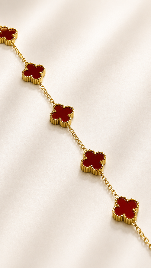 Pulsera de Eslabones Trébol Grande - Rojo Rubí