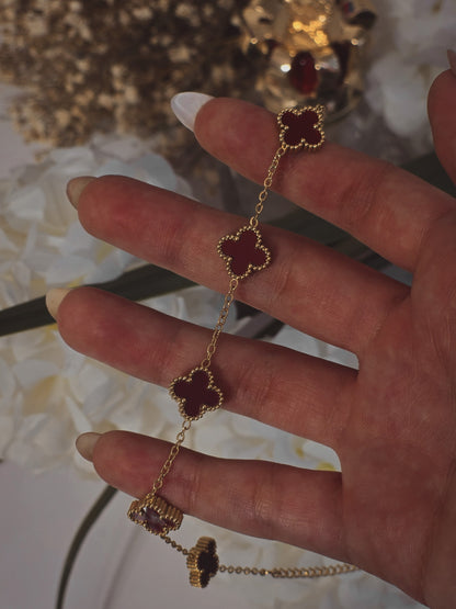 Pulsera de Eslabones Trébol Grande - Rojo Rubí